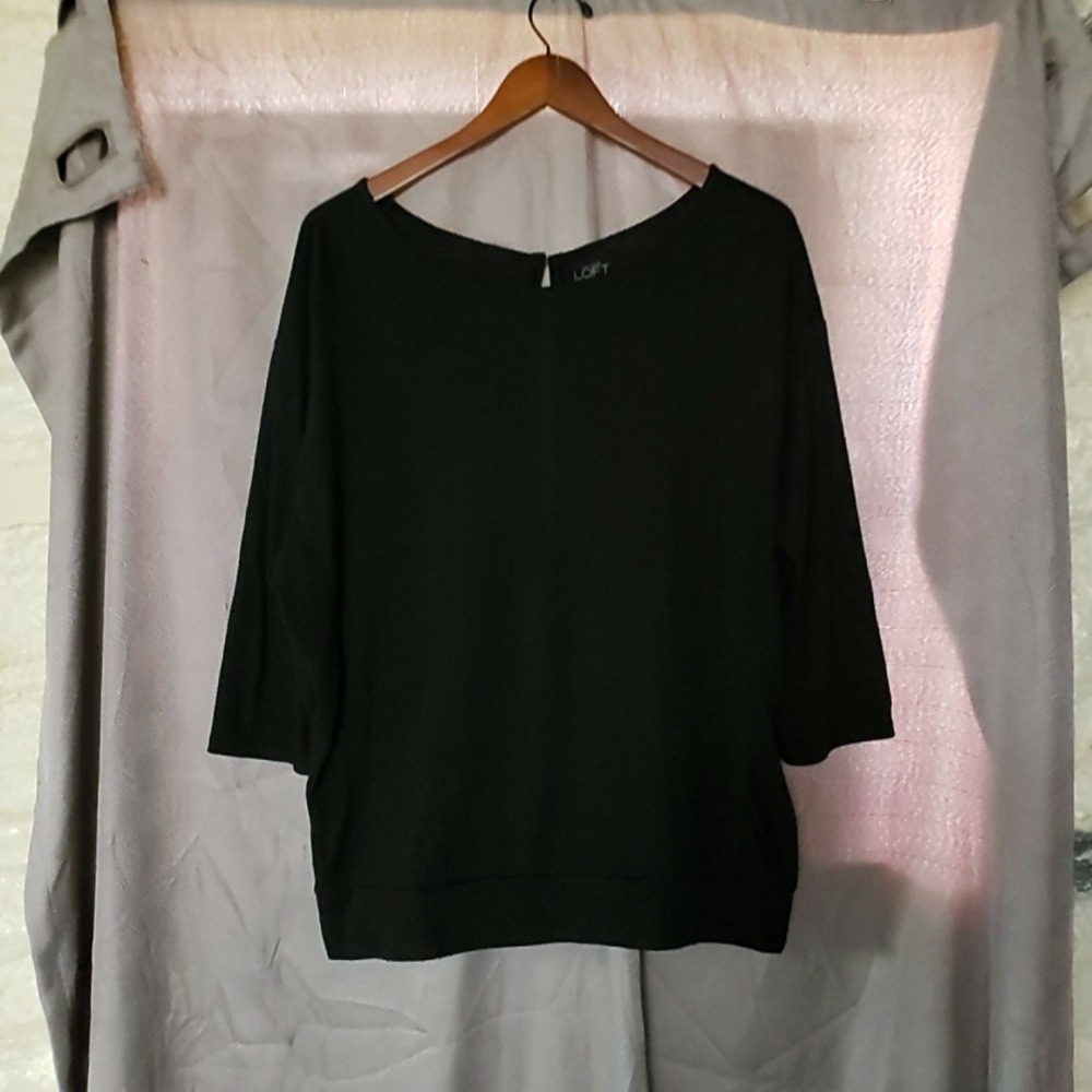 Ann Taylor LOFT Shirt Womens XL Black Boat Neck 3/4 Sleeve Studded Jersey Top
